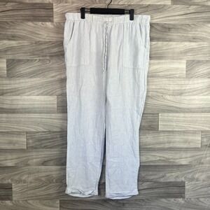 St. Tropez West Linen Pants Womens Large White Striped Straight Leg Drawstring
